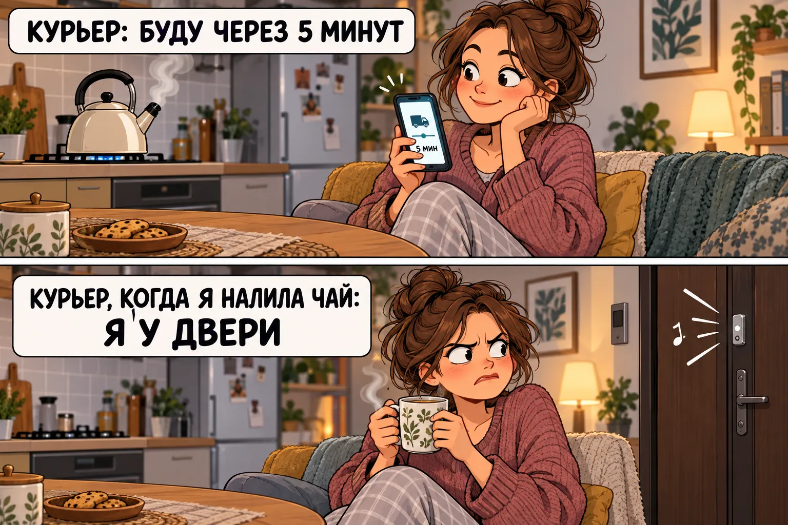 Курьер звонит в дверь, когда я наконец села пить чай.