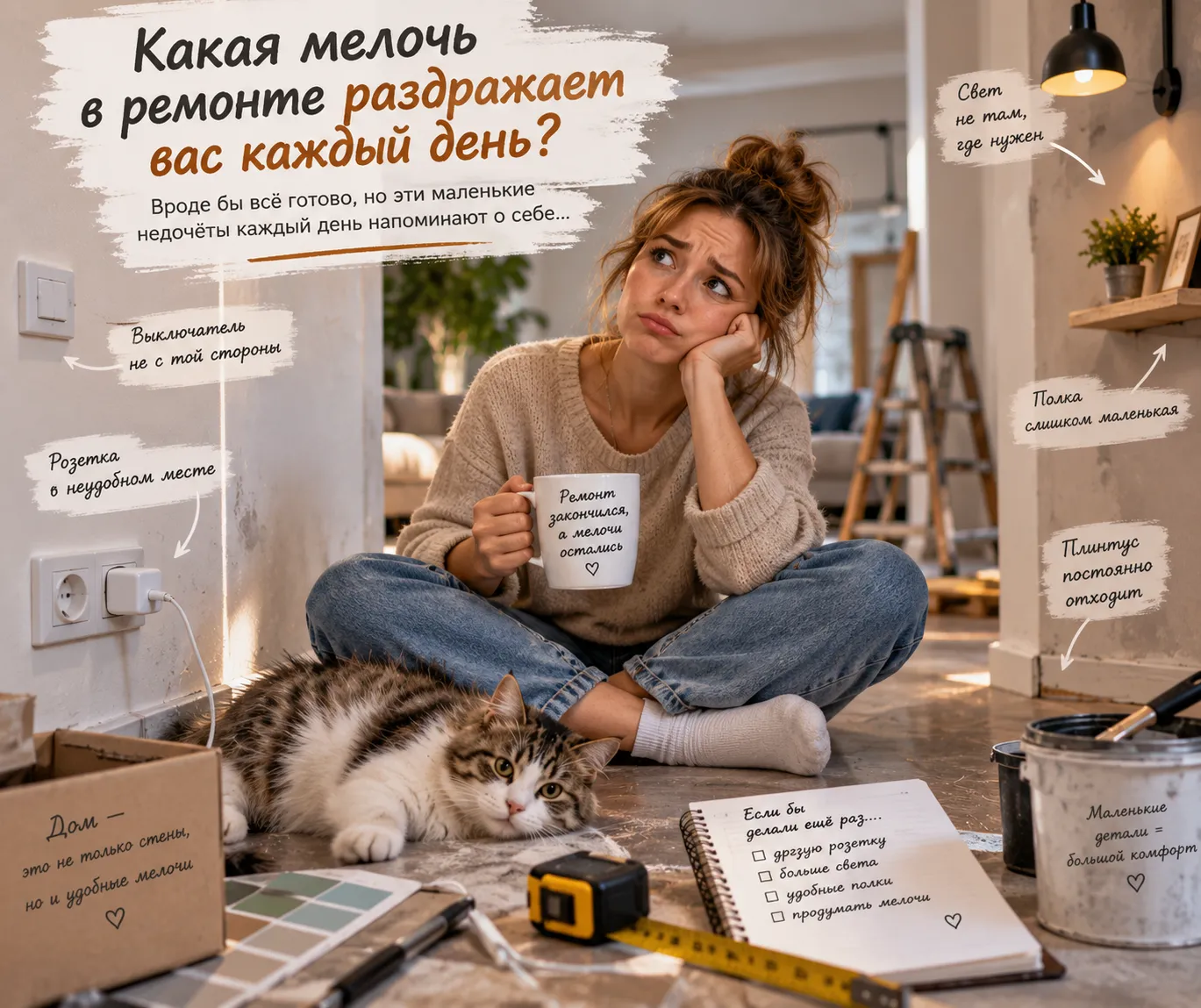 После ремонта именно маленькие недочёты чаще всего напоминают о себе каждый день. А какая мелочь раздражает вас?