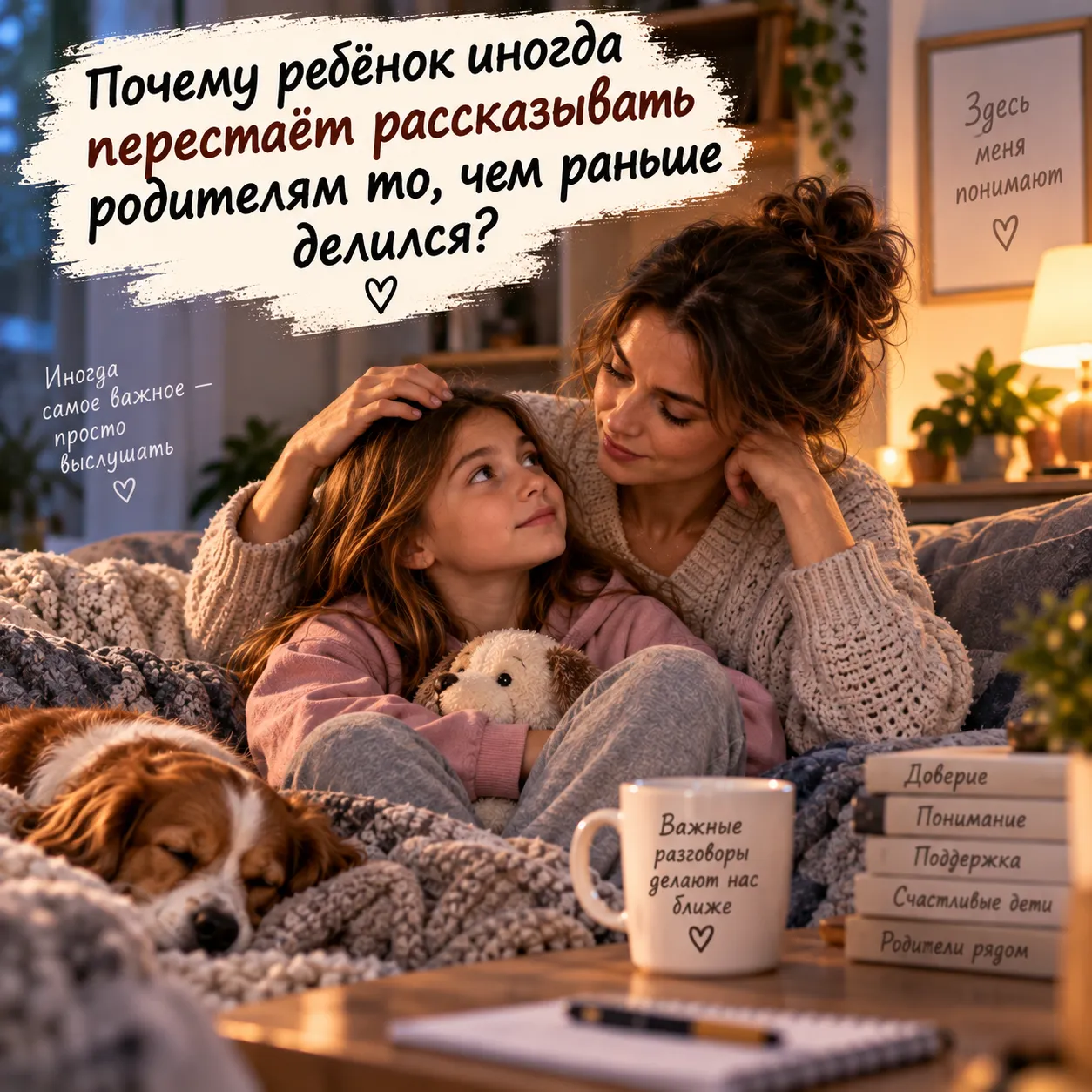 Иногда ребёнку нужно не готовое решение, а просто знать, что рядом есть человек, который его выслушает. Спокойный разговор и внимание помогают сохранить доверие даже тогда, когда ребёнок становится старше