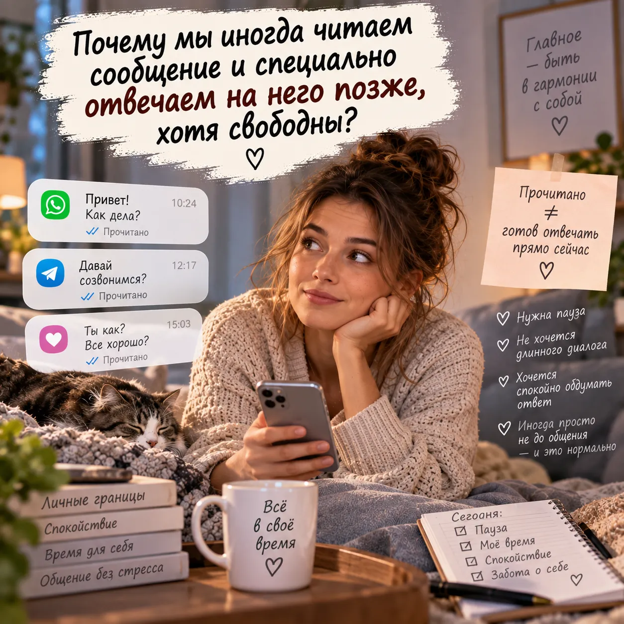 Мы видим сообщение, но не всегда готовы сразу вступать в разговор. Иногда нам нужна пауза, чтобы собраться с мыслями, найти подходящие слова или просто сохранить немного времени для себя