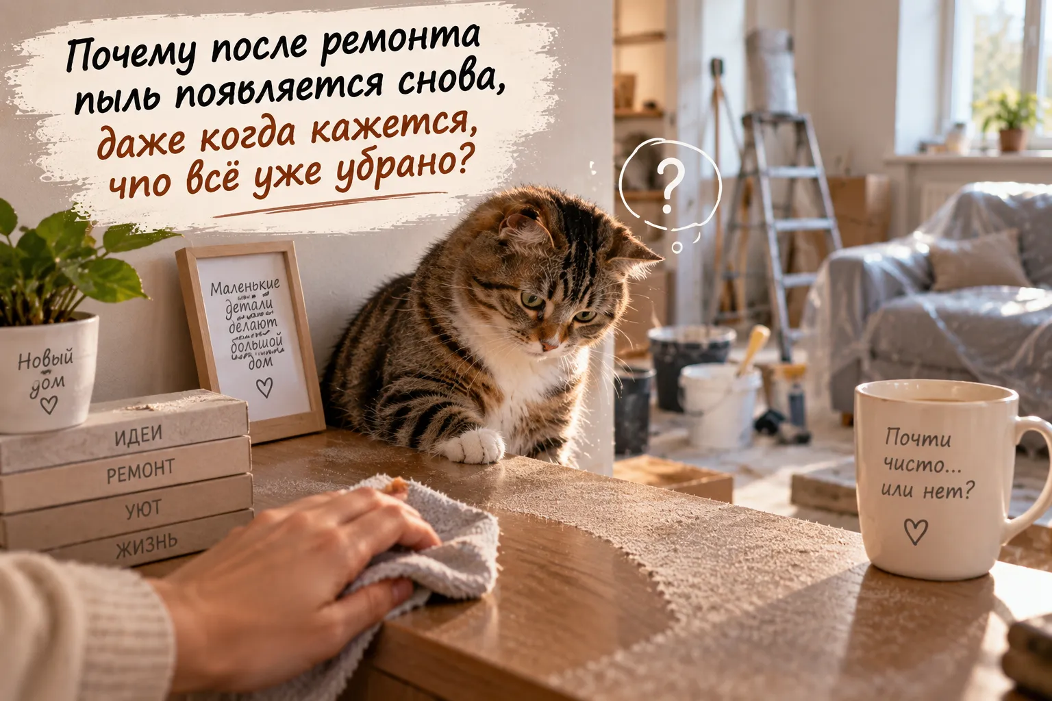 После ремонта кажется, что пыль уже убрана, но она почему-то снова появляется в самых неожиданных местах