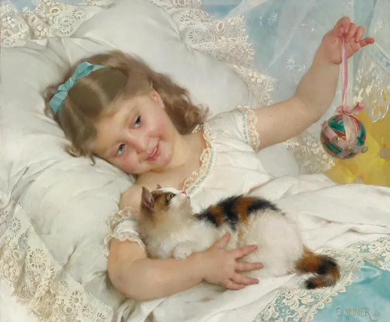«Девочка с котёнком» (Young Girl and Cat) — Эмиль Мюнье, 1882 год