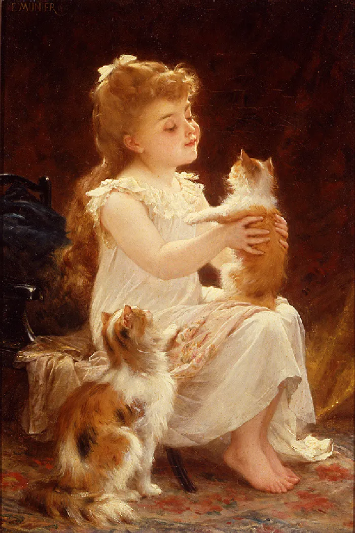 «Игра с котёнком» (Playing with the Kitten) — Эмиль Мюнье, 1893 год