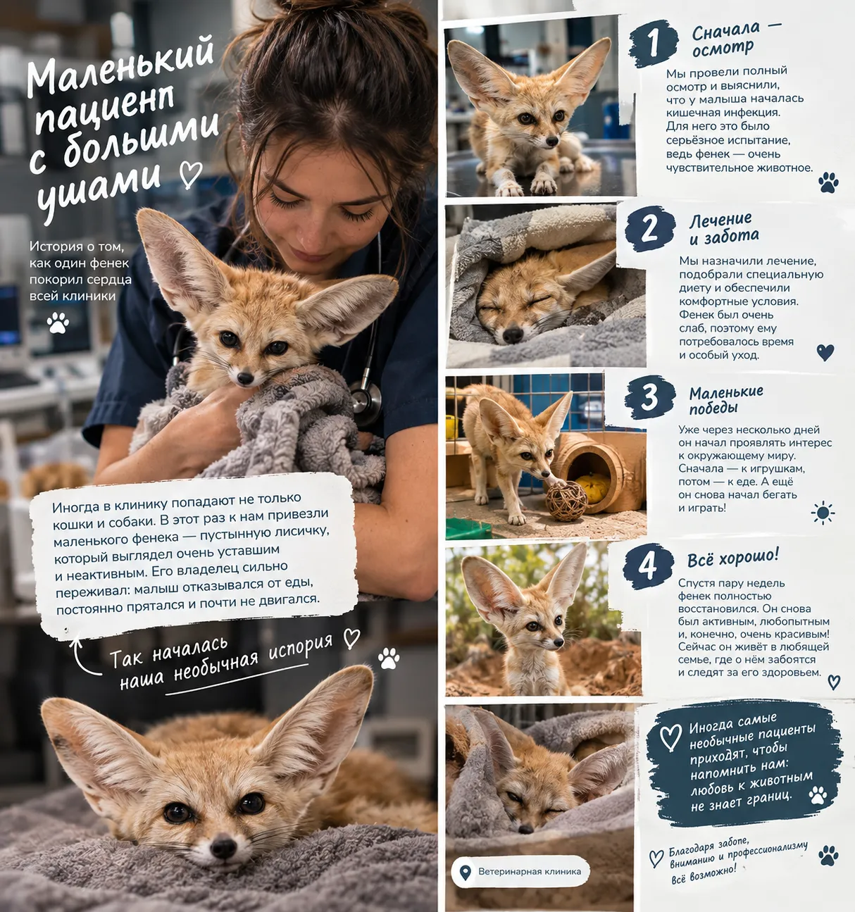 Знаете ли вы, что фенек — самая маленькая лисица в мире? 🦊 Его огромные уши помогают не только слышать малейшие звуки, но и отдавать лишнее тепло в жаркой пустыне!  Но даже такой маленький пустынный житель нуждается в заботе и внимании. ❤️  🐾 А вы хотели бы увидеть фенека вживую? Напишите в комментариях!