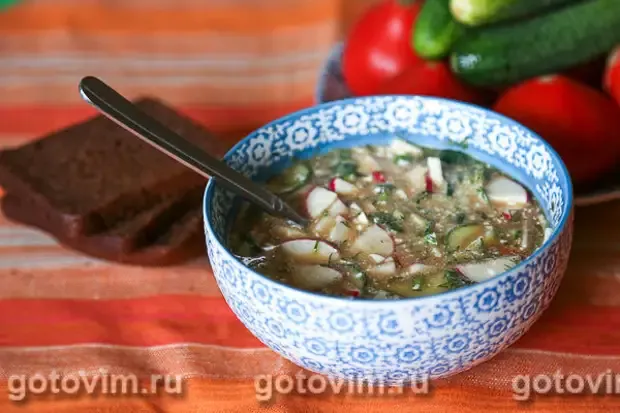 Несколько рецептов окрошки на квасе: с мясом, без мяса, с колбасой  #4