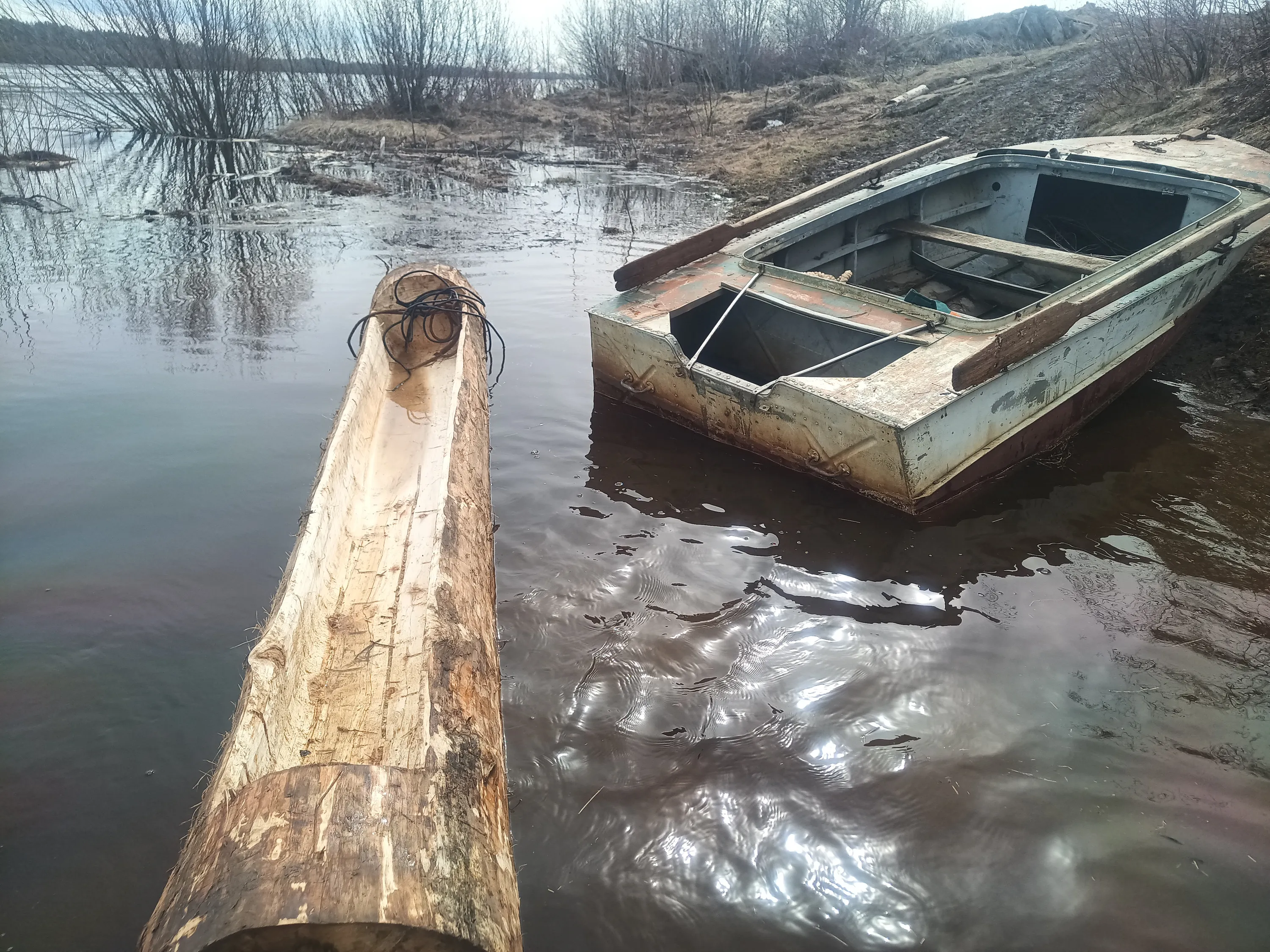 Родниковая колода на воде встала как лодка "долблёнка", что сильно облегчило её доставку по воде!)
