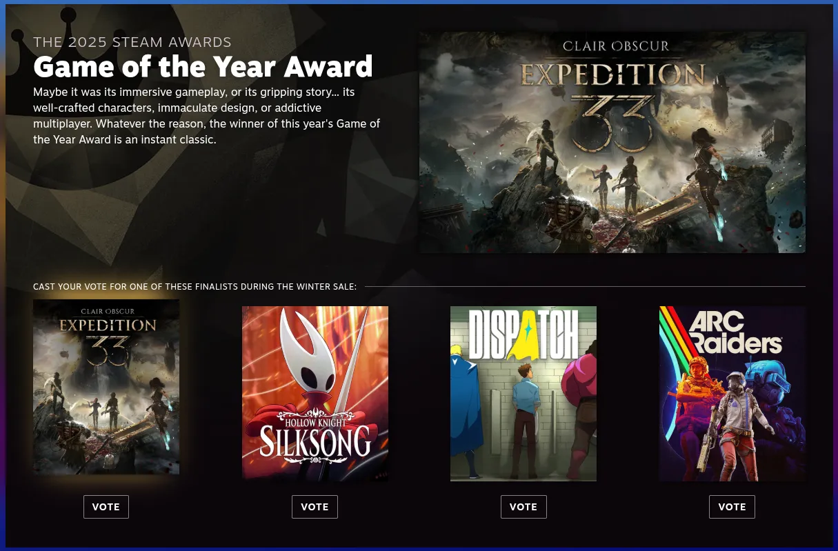 Фронтэндщики Valve пробили очередное дно: номинант ещё не выбран, но "правильный выбор" уже услужливо подставлен